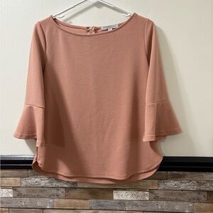 Textured Green Envelope Blush Bell Sleeve Blouse Size Medium